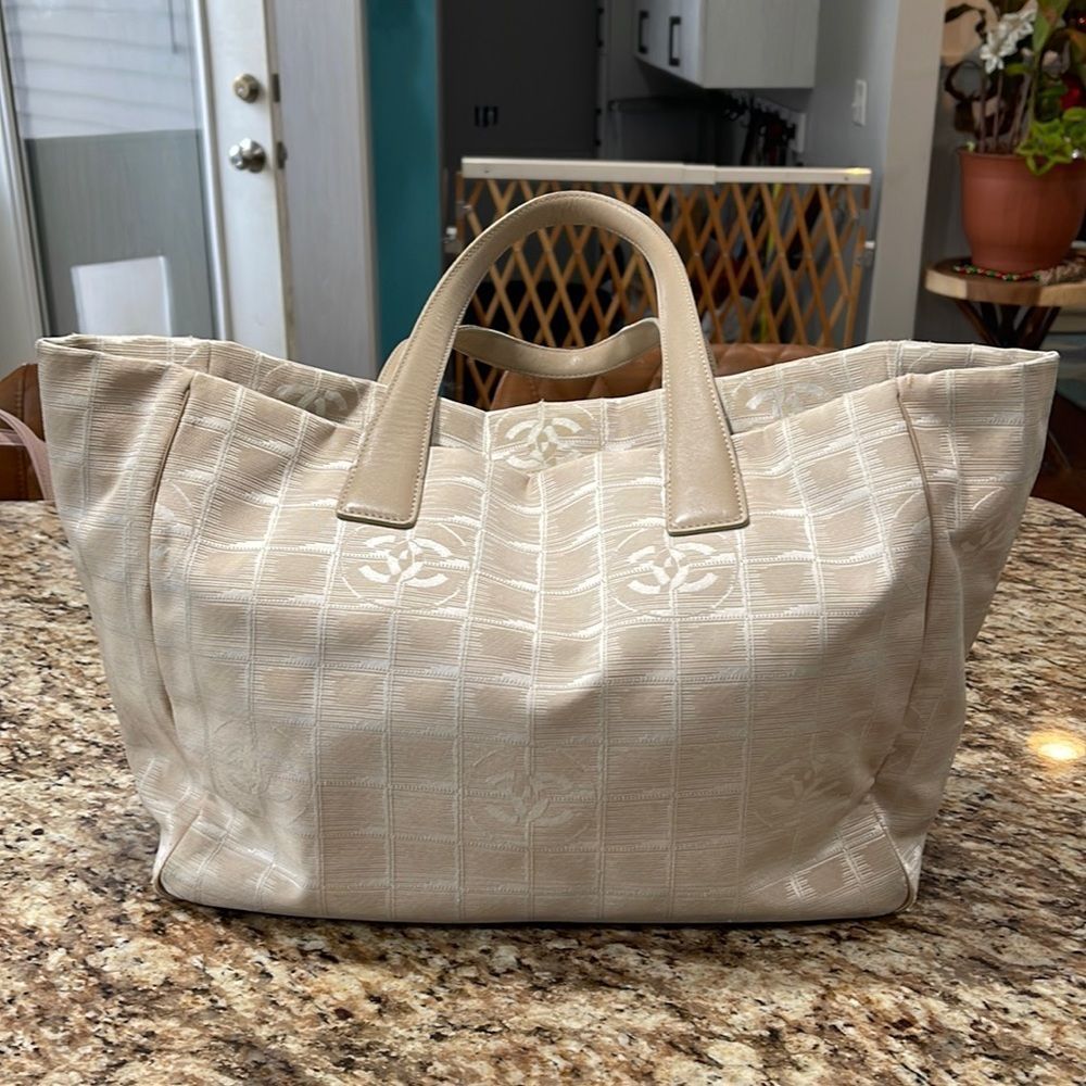 CHANEL Cream Beige Quilted Tote Bag